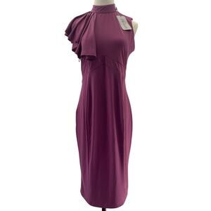 Burgundy Formal Maternity Dress Women's XS Mock Neck Stretch Sheath Kimi + Kai